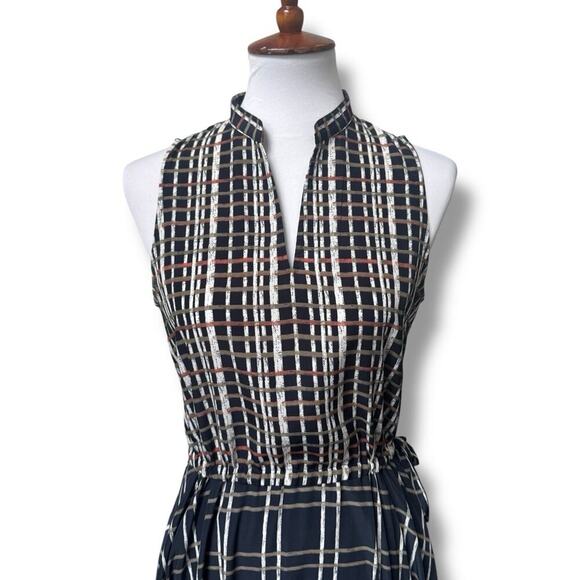L.L Bean Signature Checkered Sleeveless Maxi Dress Navy Multi Women's Size 6 - Picture 2 of 15
